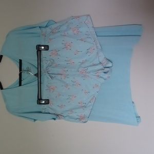 🟡BURIED TREASURES PAJAMAS SET WOMENS NWOT Large  light blue with pink flamingos
